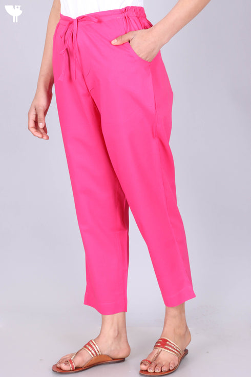 Cambric Cotton Pants In Hibiscus Pink